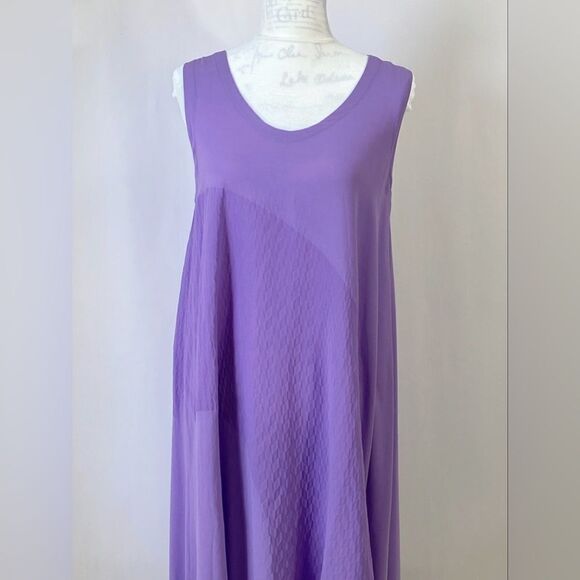 Issey Miyake Float Chevron Pleat Shift Dress In Purple size 2 - Picture 3 of 9